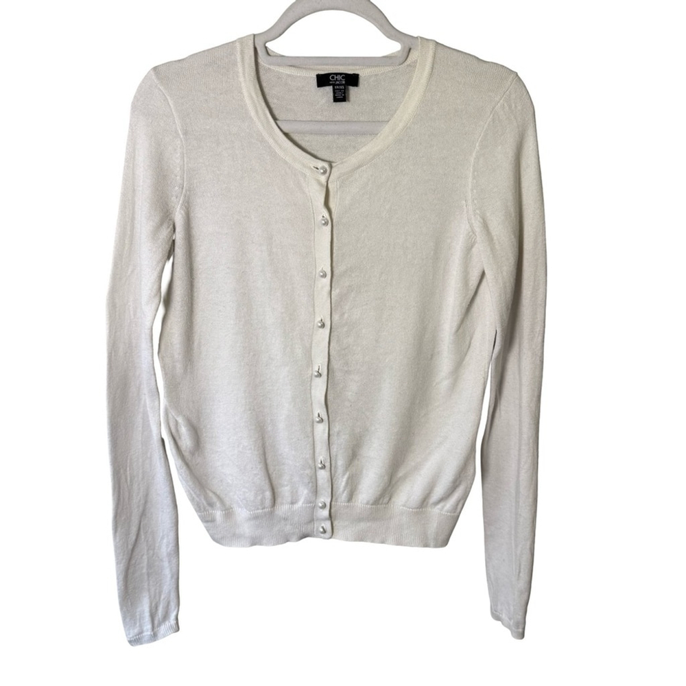 Chic by Jacob Cream Button-Down Cardigan Size XS Neutral Minimalist Lightweight